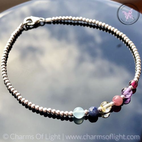 Silver Bead Birthstone Bracelet